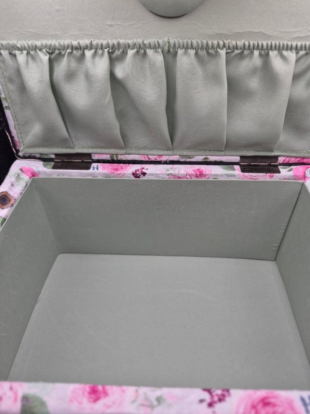 Floral Sewing Box Handle Tray Compartments Organizer For Craft Supplies - Picture 4 of 9